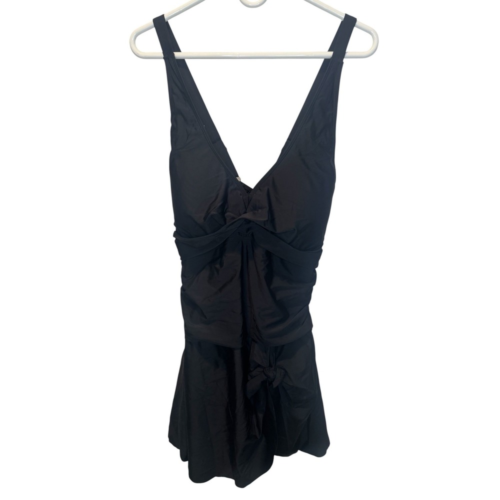 Blooming Jelly Black One Piece Swim Dress Twist Front Ruched Swimsuit 3XL NEW